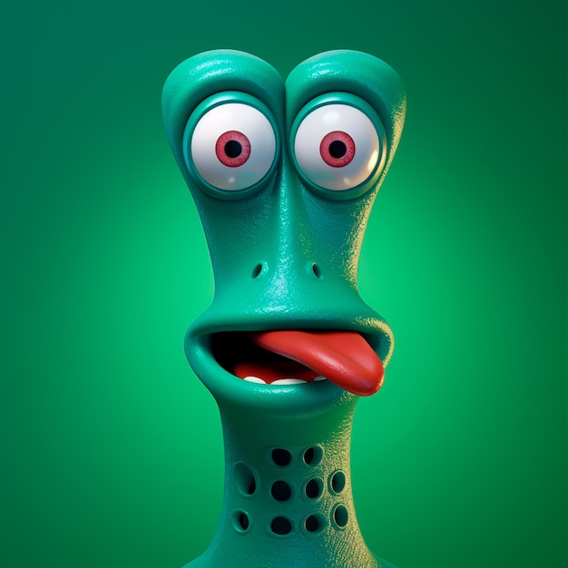 Bambola verde 3D con occhi googly e grande bocca