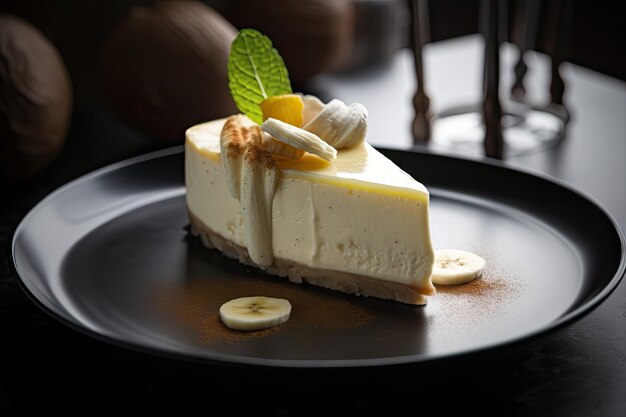 Banana Cheesecake Pasticceria Crema di formaggio Dessert con frutti gialli Illustrazione generativa astratta dell'IA