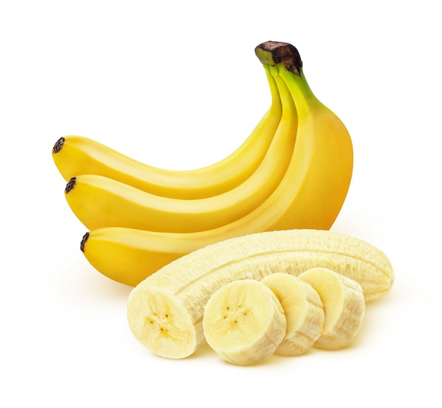 Banana isolata su fondo bianco con il percorso di residuo della potatura meccanica