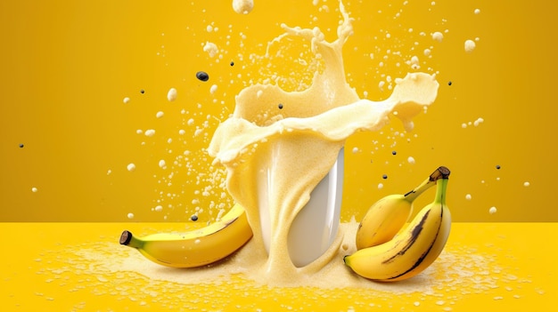 banana milk pastry banana milk splash yogurt splash banana yellow banana background banana on whi