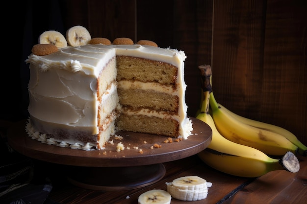 Banancake con strati di torta di banana umida e glassa di crema di formaggio dolce