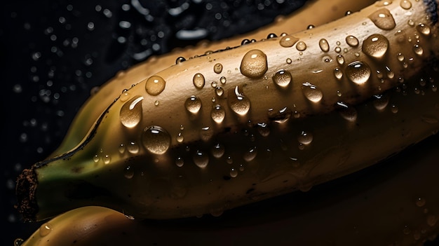 Banane gialle mature con banner di gocce d'acqua Generative AI 3