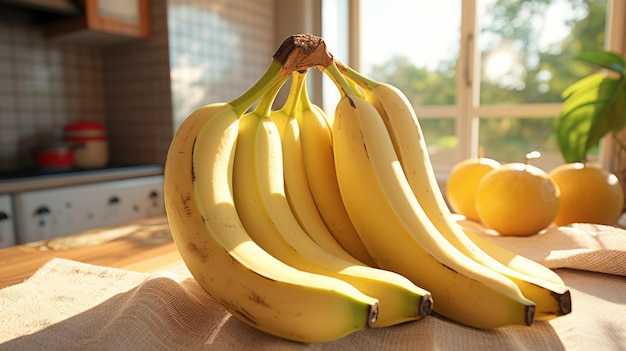 Banane mature su tavola con limoni