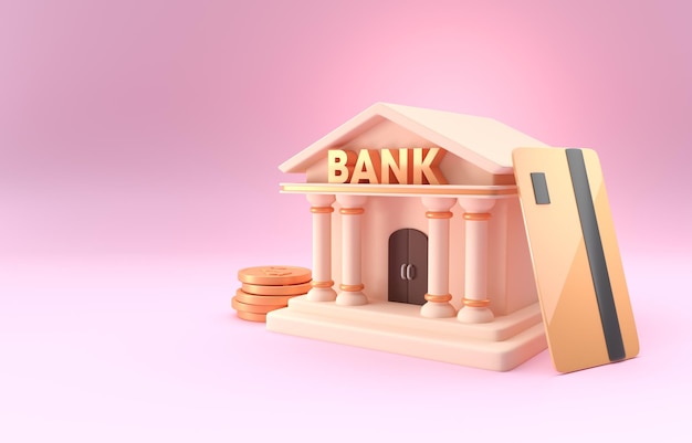 Banca con carta di credito 3D Illustrazione 3D