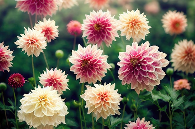 Banchetto di fiori di dahlia splendida e spettacolare disposizione di fiori sullo sfondo