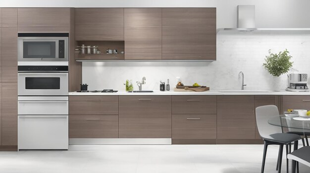 Bancone da cucina moderno con rendering 3d con design bianco e beige