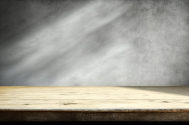 Bancone da tavolo in legno con sfondo texture grunge in cemento