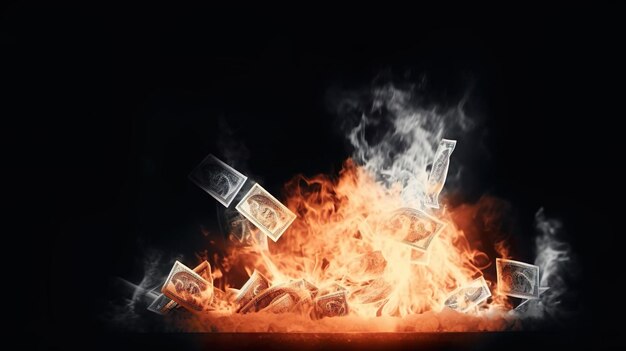 Banconote in euro in fiamme che cadono