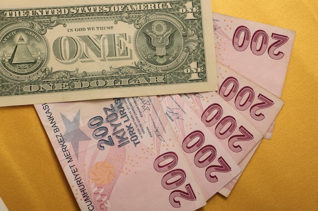 Banconote in lire turche e dollari americani