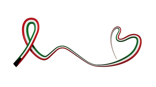 Bandiera 3d del nastro di consapevolezza ondulata lucida a forma di cuore del Kuwait su sfondo bianco illustrazione 3d