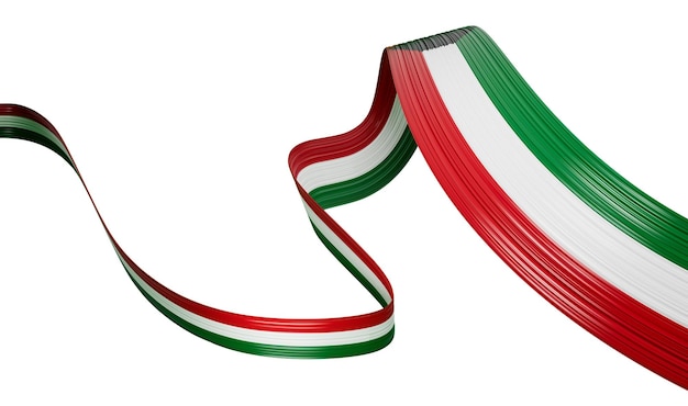 Bandiera 3d del paese del Kuwait 3d nastro ondulato lucido del Kuwait isolato su sfondo bianco illustrazione 3D