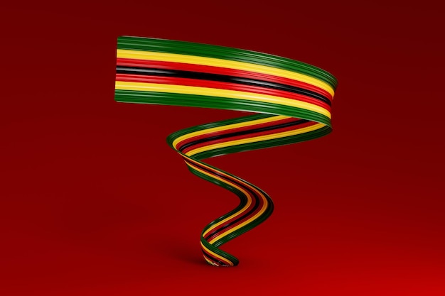 Bandiera 3d del paese dello Zimbabwe Nastro di bandiera ondulato lucido 3d isolato su sfondo rosso illustrazione 3d