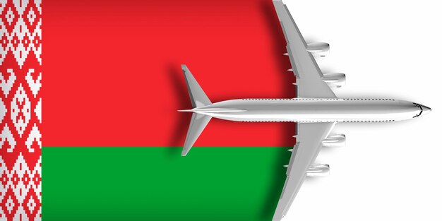 Bandiera 3D della Bielorussia con un aeroplano che sorvola