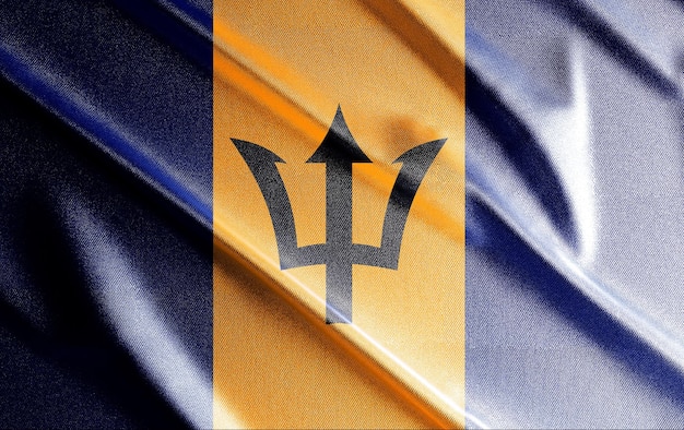 Bandiera 3d delle Barbados, bella bandiera del paese nel mondo, sfondo, banner, poster, astratto. - Immagine