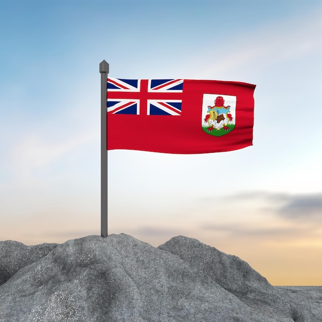 Bandiera 3d delle Bermuda con rendering della montagna