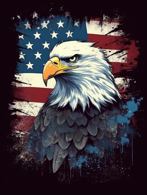 Bandiera americana con un'aquila il simbolo nazionale Print for Tshirts Generative AI