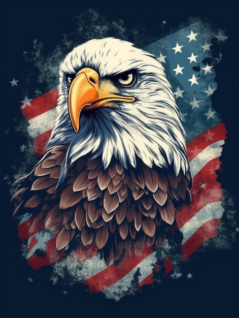 Bandiera americana con un'aquila il simbolo nazionale Print for Tshirts Generative AI