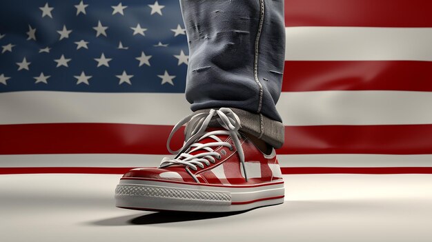 Bandiera americana converse scarpe abiti per le celebrazioni del Giorno dell'Indipendenza rendering 3D