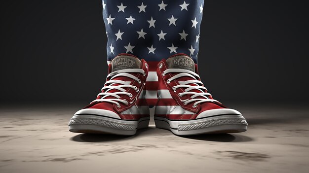 Bandiera americana converse scarpe abiti per le celebrazioni del Giorno dell'Indipendenza rendering 3D