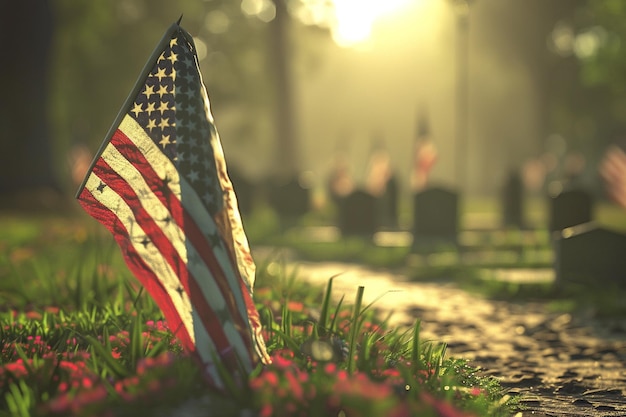 Bandiera americana in un cimitero militare