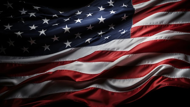 Bandiera americana sventolante isolata su sfondo nero
