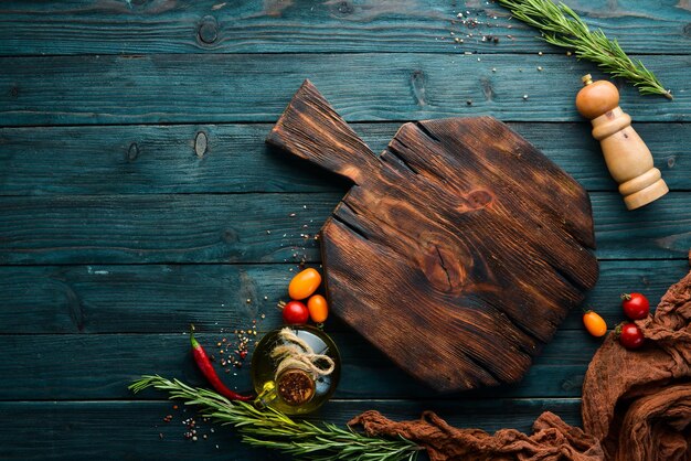 Bandiera blu della cucina. Vista dall'alto. Spazio di copia gratuito.