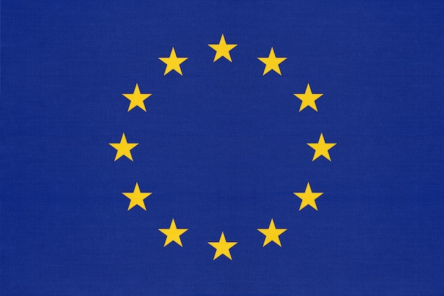 Bandiera blu ufficiale in tessuto dell'Unione Europea con stella.