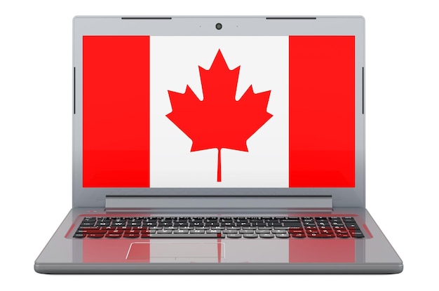 Bandiera canadese su schermo portatile illustrazione 3D isolata su sfondo bianco