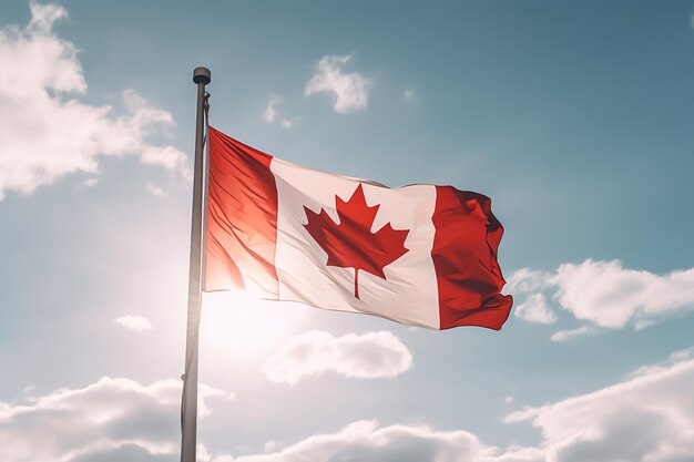 Bandiera canadese sul cielo blu chiaro