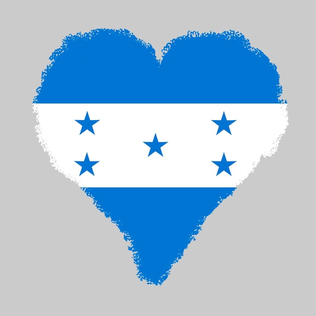 Bandiera colorata dell'Honduras a forma di cuore con stile tratto di pennello isolato su sfondo grigio