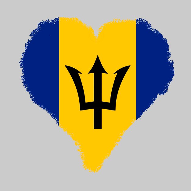 Bandiera colorata delle Barbados a forma di cuore con stile tratto di pennello isolato su sfondo grigio