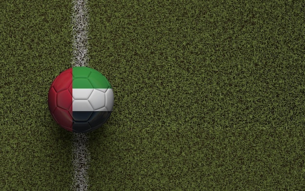 Bandiera degli Emirati Arabi Uniti su un campo da calcio verde Rendering 3D