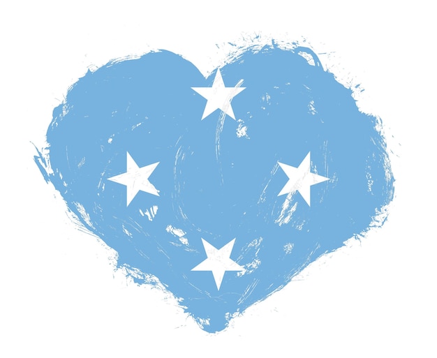 Bandiera degli stati federati della micronesia a forma di cuore con pennello ictus su sfondo bianco