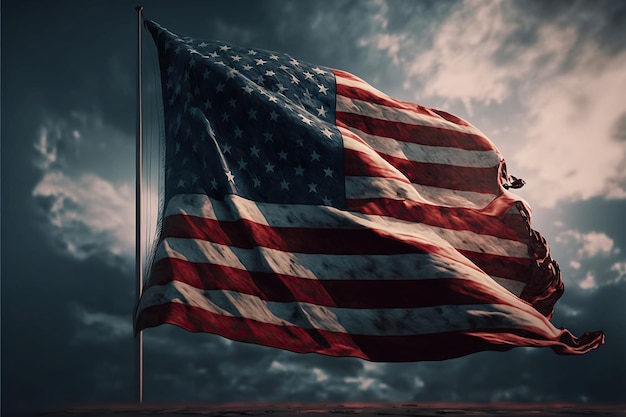 Bandiera degli Stati Uniti. Bandiera americana. Bandiera americana che soffia nell'estratto del vento, ai generativo