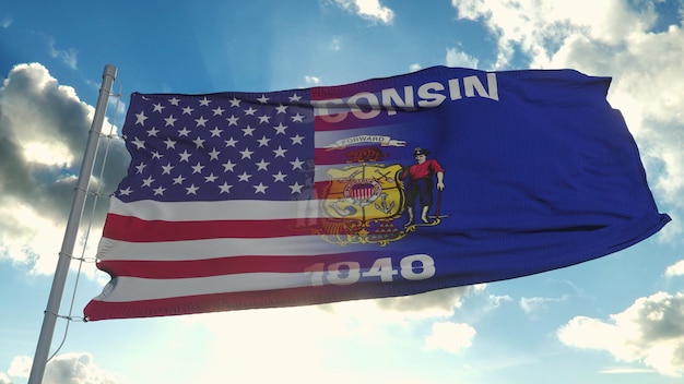 Bandiera degli Stati Uniti e dello stato del Wisconsin