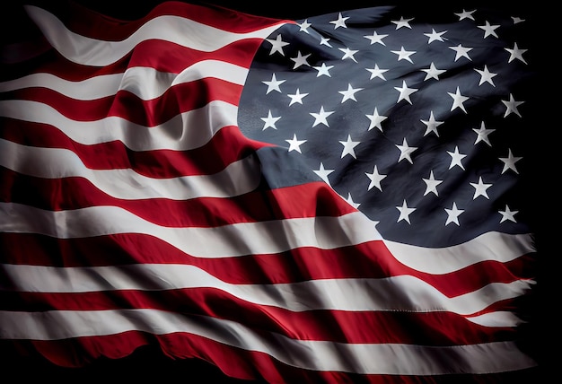 Bandiera degli Stati Uniti su sfondo nero spazio libero top wiew Generare Ai