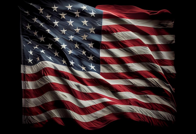 Bandiera degli Stati Uniti su sfondo nero spazio libero vista dall'alto Genera Ai