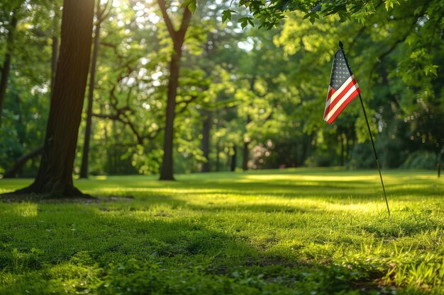 Bandiera degli Stati Uniti sul campo verde giorno commemorativo ai generato