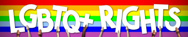 Bandiera dei diritti LGBTQ mani umane che tengono lettere colorate