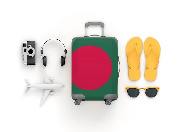 Bandiera del Bangladesh valigia e accessori da viaggio lay flat d render