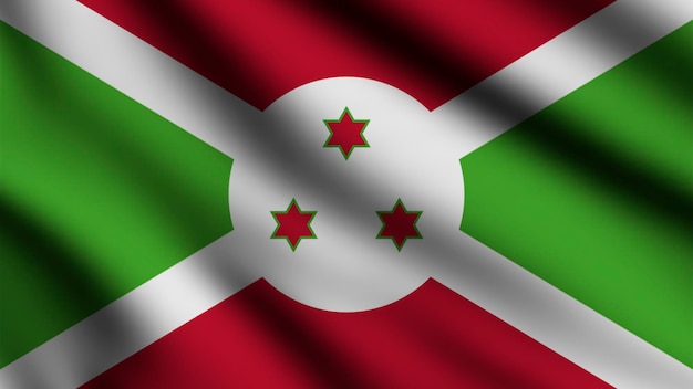 Bandiera del Burundi che fluttua nel vento con sfondo in stile 3d
