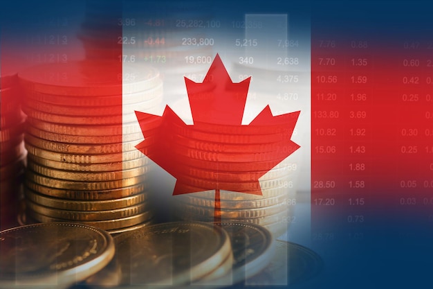 Bandiera del Canada con la tecnologia digitale del grafico di tendenza dell'economia della finanza del mercato azionario xA