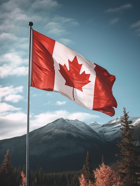 Bandiera del Canada con le montagne sullo sfondo