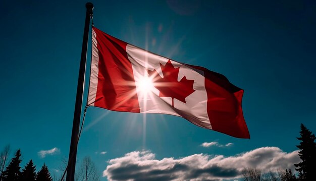 Bandiera del Canada su un cielo blu limpido