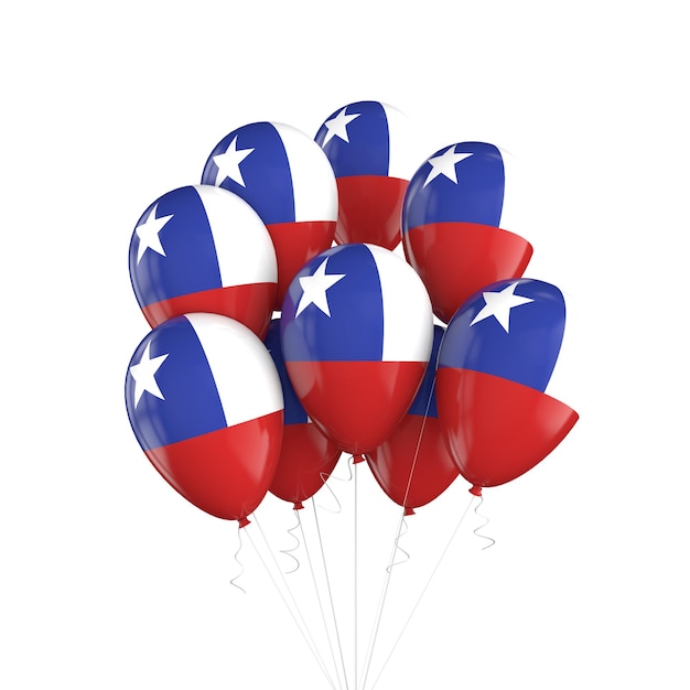 Bandiera del Cile mazzo di palloncini su stringa 3D Rendering