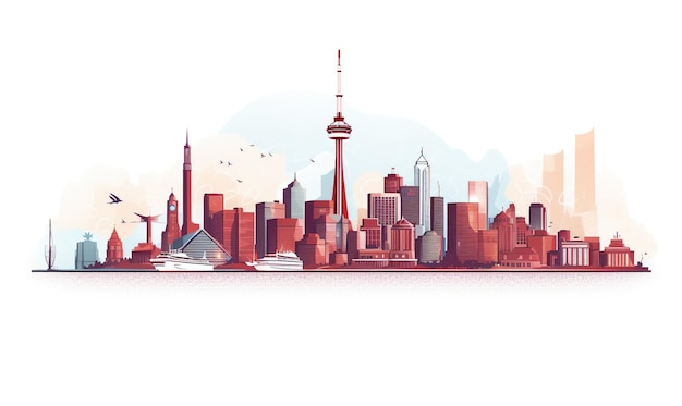 Bandiera del giorno del Canada con sfondo bandiera e palloncino con skyline della città Ai Generated