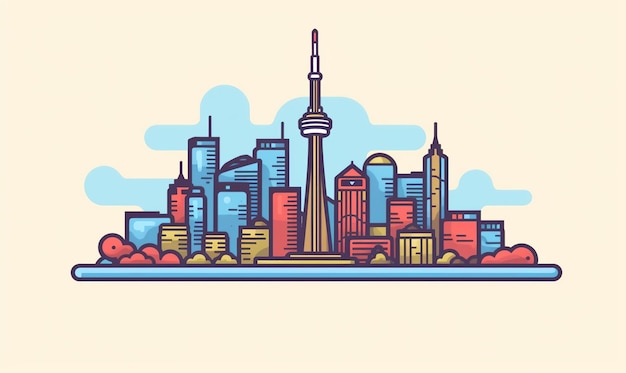 Bandiera del giorno del Canada con sfondo bandiera e palloncino con skyline della città Ai Generated