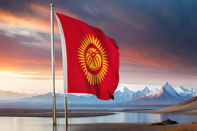 Bandiera del Kirghizistan realistica