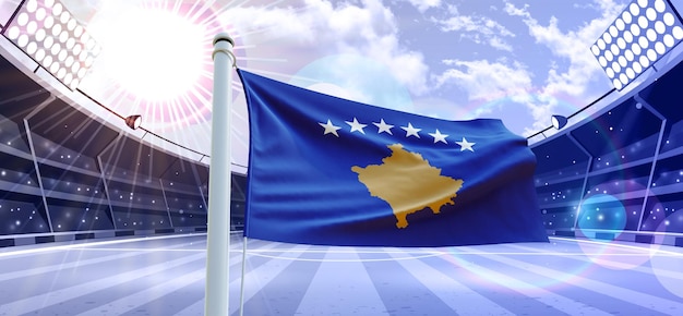 Bandiera del kosovo 3d Bandiera su un campo di calcio