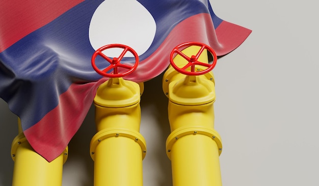 Bandiera del Laos che copre una linea di tubi del carburante per petrolio e gas Rendering 3D del concetto di industria petrolifera